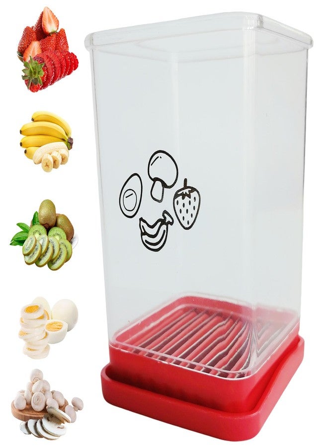 Dokpod Fruit Slicer Cup, Strawberry, Banana, Mushroom, Grape & Egg Cutter, Portable Stainless Steel Slicer with Push Plate, Kitchen Gadget for Salad Making, Speed Fruit & Vegetable Cutter, Slicing Tool - Image 1