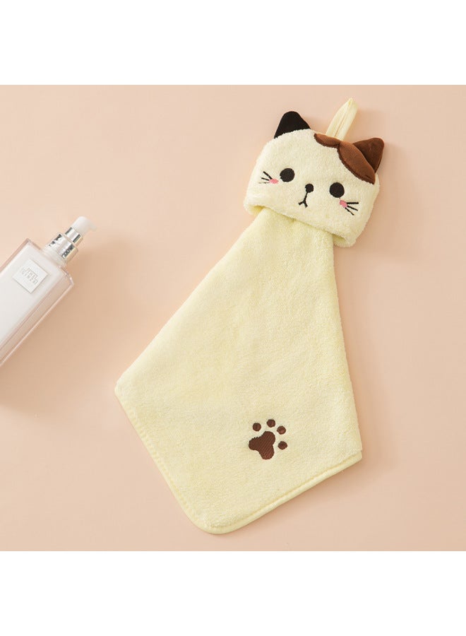Coral Velvet Pocket Cat Embroidered Hand Towel Bathroom Hanging Absorbent Towel Kitchen Bathroom Dual-use Square Towel
