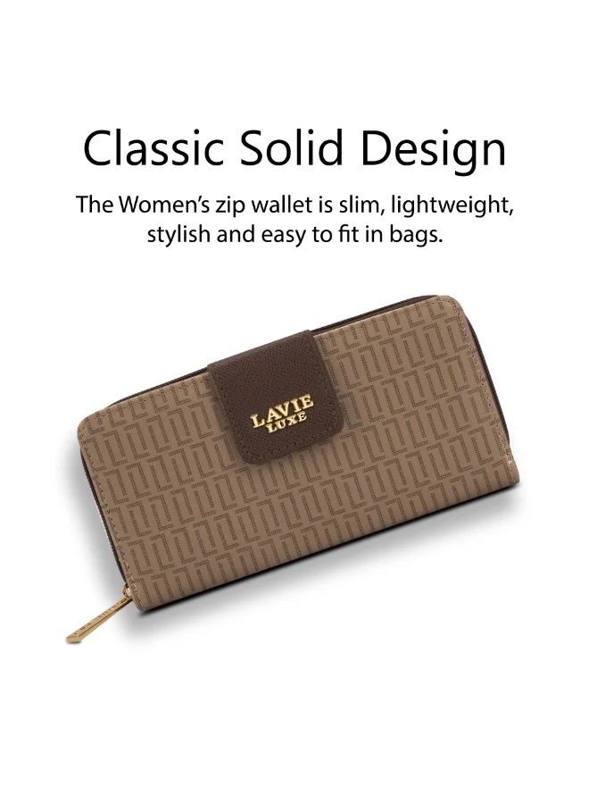 Lavie  Luxe Mono Mia25 Women's Bifold Zip Wallet (Choco) for Women | Best Price UAE