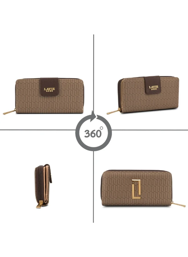 Lavie  Luxe Mono Mia25 Women's Bifold Zip Wallet (Choco) for Women | Best Price UAE