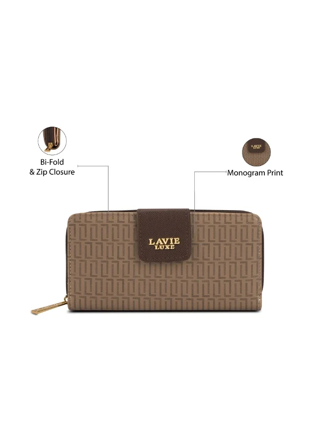 Lavie  Luxe Mono Mia25 Women's Bifold Zip Wallet (Choco) for Women | Best Price UAE