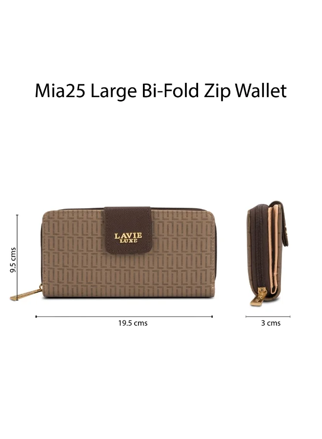 Lavie  Luxe Mono Mia25 Women's Bifold Zip Wallet (Choco) for Women | Best Price UAE
