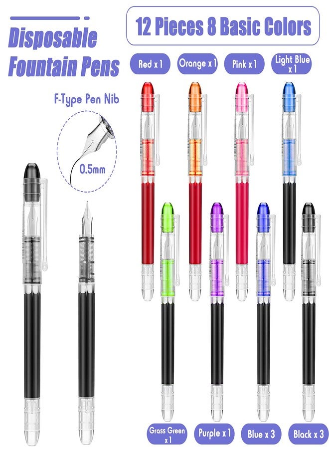 Clabby 12 Pieces Disposable Fountain Pens, Quick-Drying Ink Pen, Smooth-Writing Multicolor Art Supplies for Sketching, Journaling, Calligraphy and Doodling (Mixed Colors) - Image 2