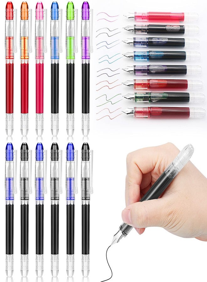 Clabby 12 Pieces Disposable Fountain Pens, Quick-Drying Ink Pen, Smooth-Writing Multicolor Art Supplies for Sketching, Journaling, Calligraphy and Doodling (Mixed Colors) - Image 1
