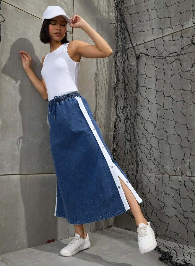 SASSAFRAS Sassafras Blue Contrast Tape Denim Maxi Skirt