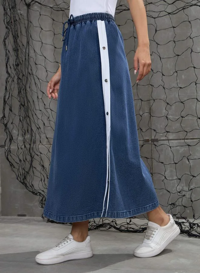 SASSAFRAS Sassafras Blue Contrast Tape Denim Maxi Skirt