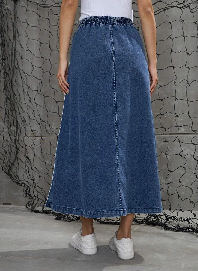 SASSAFRAS Sassafras Blue Contrast Tape Denim Maxi Skirt