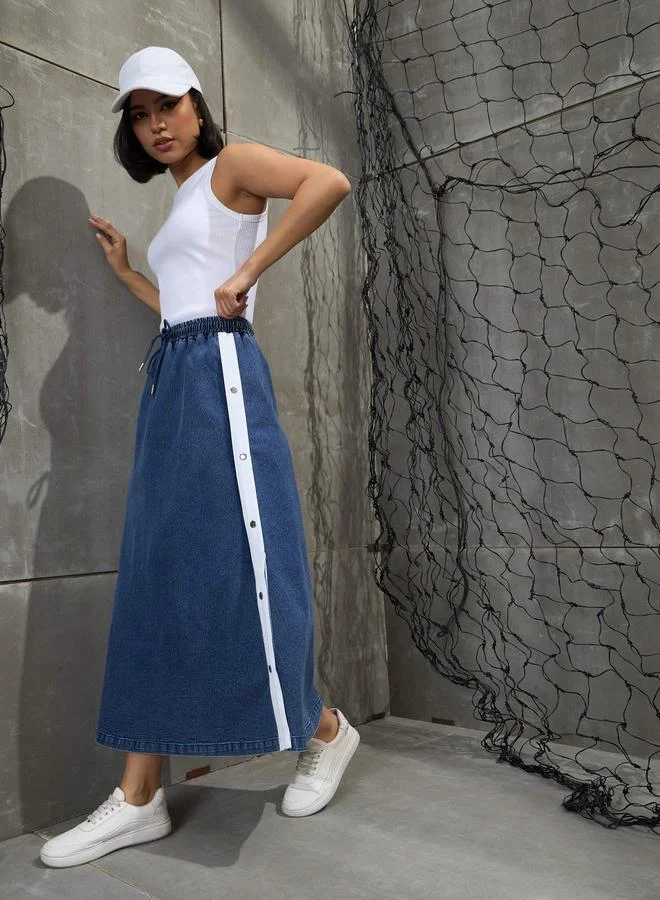 SASSAFRAS Sassafras Blue Contrast Tape Denim Maxi Skirt