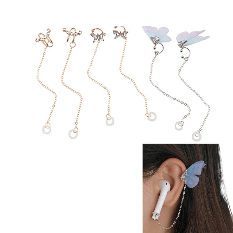 GUEDKIKL 3Pairs Earphone Anti-Lost Holder Clips, Creative Earrings Hanging Hook Butterfly Ear Clip Earring Strap for Bluetooth Earphone Earbuds Wireless in-Ear Earphones Headset - Image 1