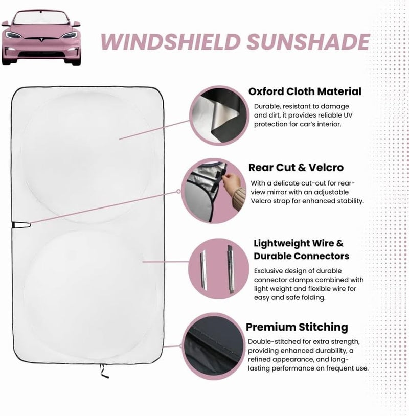 kinder Fluff Windshield Sunshade for Tesla S - Patented UV Protection, Foldable Sun Visor Cover - Image 3