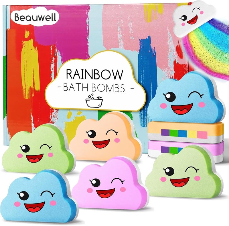 Rainbow Bath Bombs Gift Set Handmade Organic 8 Pcs Bath Bombs for Kids Girls Natural Kids Bubble Bath Fizzy Easter Basket Stuffers Easter Gifts for Kids