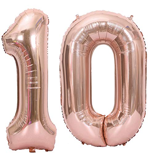 Tellpet Number 10 Balloons 10th Birthday Party Decorations for Girls Rose Gold 40 Inch - Image 1