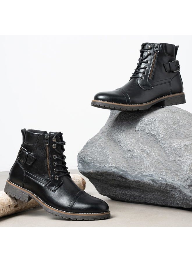 Vostey Men's Boots Boots for Men Casual Boots Motorcycle Combat Ankle Dress Boots Mens, Motorcycle678a-black, 9 - Image 3