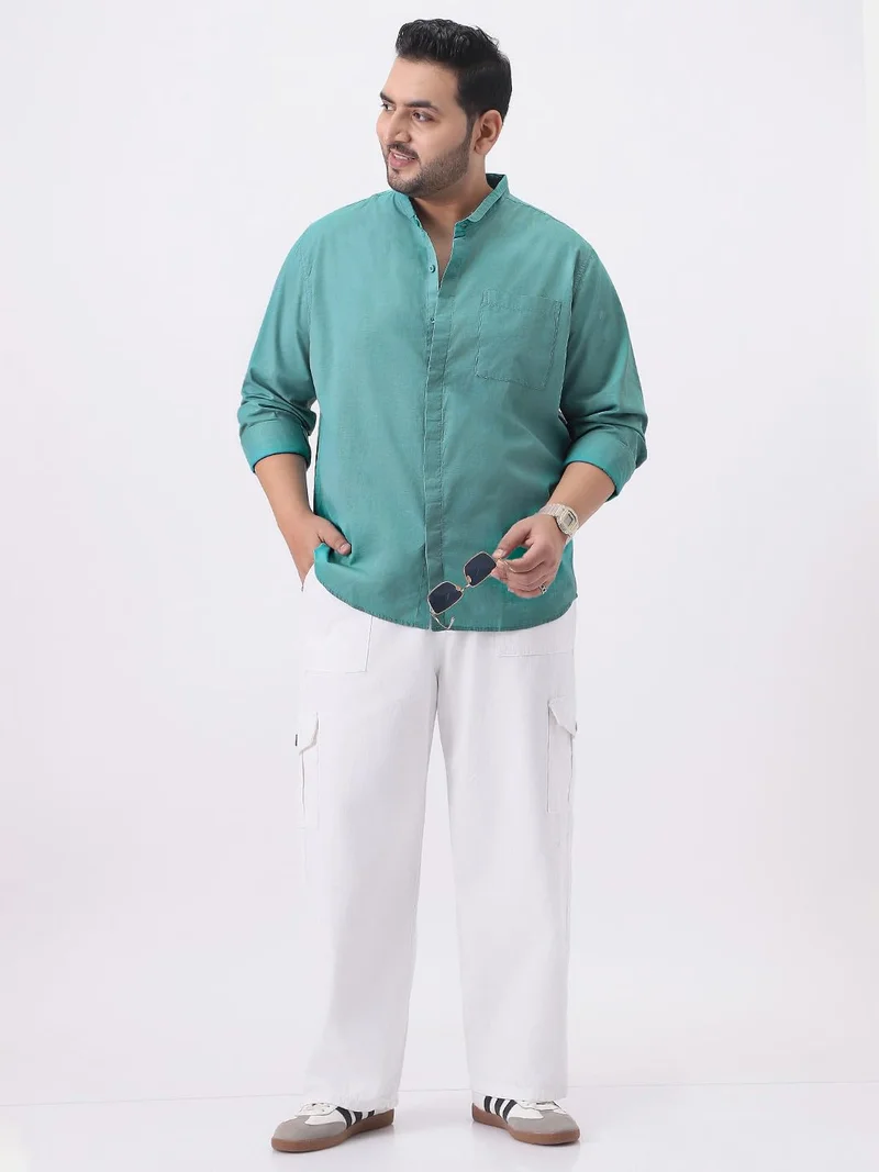 Urbano Fashion  Urbano Plus Men's Light Teal Cotton Full Sleeve Regular Fit Casual Solid Shirt with Band Collar  | Best Price UAE