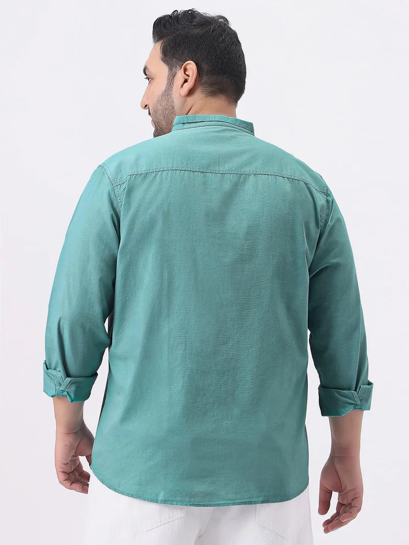 Urbano Fashion  Urbano Plus Men's Light Teal Cotton Full Sleeve Regular Fit Casual Solid Shirt with Band Collar  | Best Price UAE