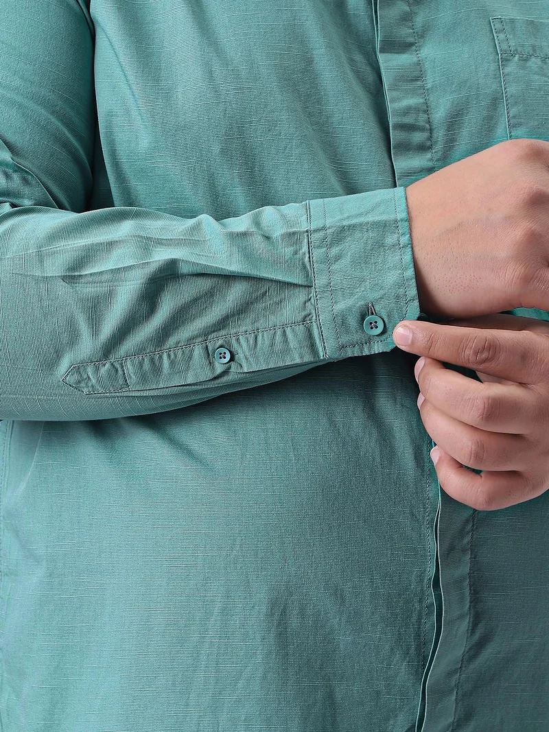Urbano Fashion  Urbano Plus Men's Light Teal Cotton Full Sleeve Regular Fit Casual Solid Shirt with Band Collar  | Best Price UAE