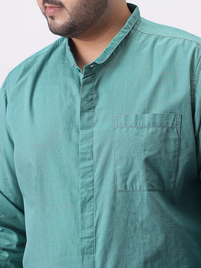 Urbano Fashion  Urbano Plus Men's Light Teal Cotton Full Sleeve Regular Fit Casual Solid Shirt with Band Collar  | Best Price UAE