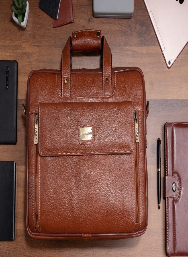BRAND LEATHER 15.6 Inch Expandable Laptop Messenger Bag (TAN) (41X31X15 cm)…… - Image 5