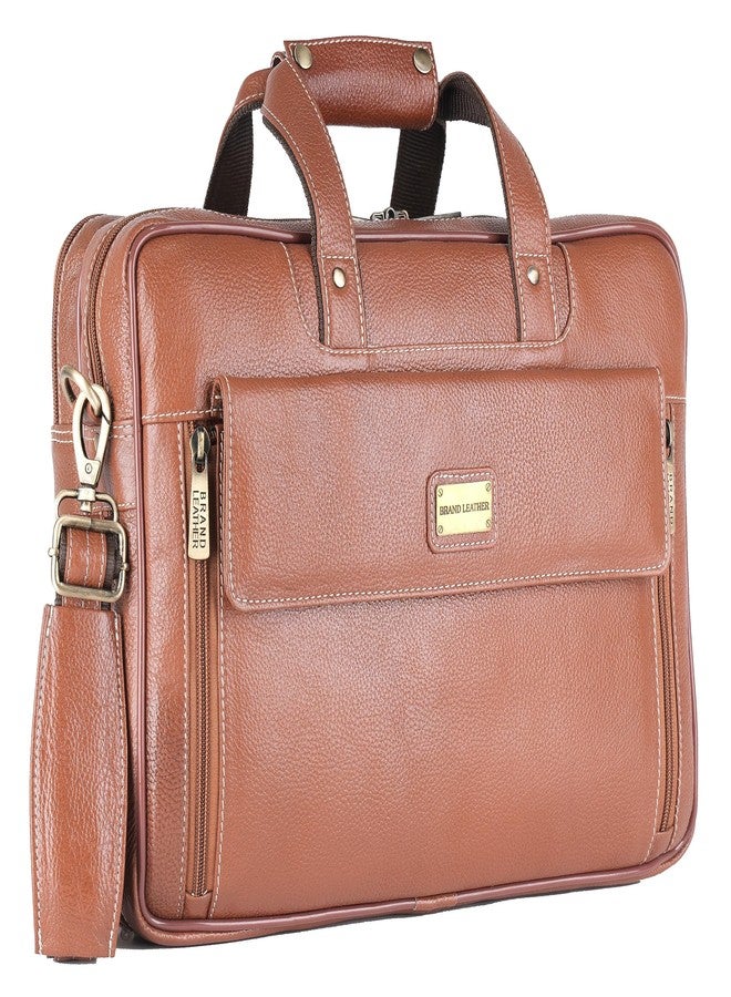 BRAND LEATHER 15.6 Inch Expandable Laptop Messenger Bag (TAN) (41X31X15 cm)…… - Image 1