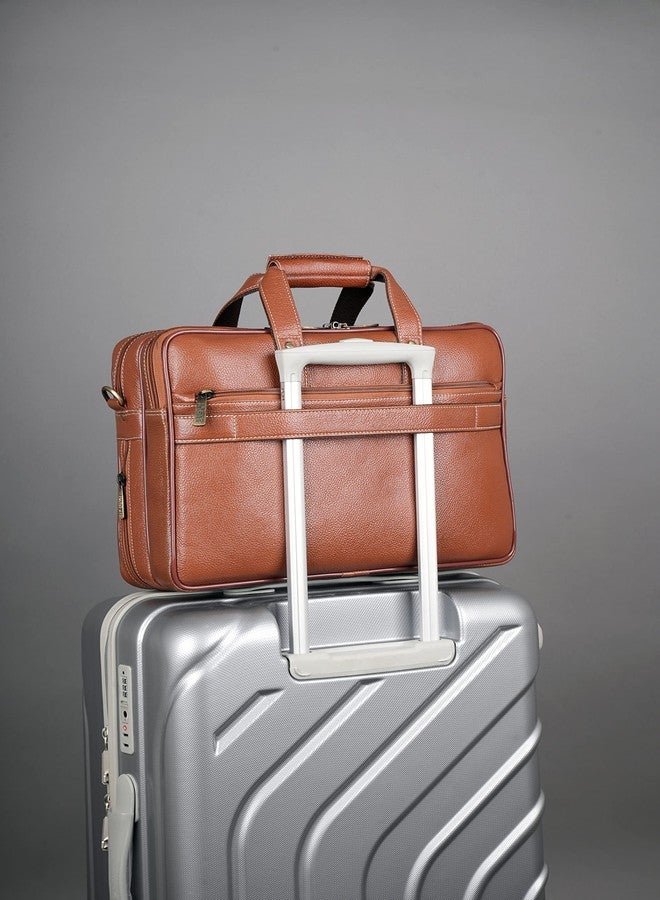 BRAND LEATHER 15.6 Inch Expandable Laptop Messenger Bag (TAN) (41X31X15 cm)…… - Image 2