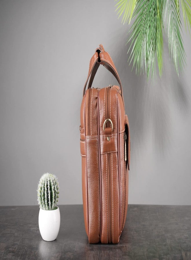 BRAND LEATHER 15.6 Inch Expandable Laptop Messenger Bag (TAN) (41X31X15 cm)…… - Image 3