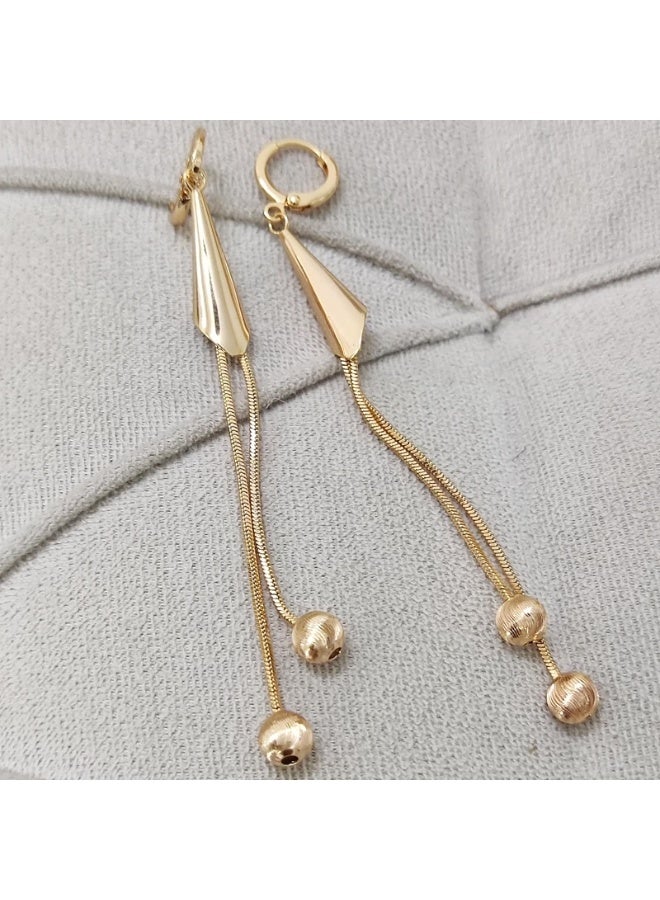 DubaiGallery Elegant Gold-Plated Pendant Necklace & Long Drop Earrings Set for Women  Modern Geometric Jewelry Set – Gold Necklace with Matching Dangle Earrings  Luxury Golden Statement Jewelry Set with Double Ball Pendant & Chain Tassels - Image 4