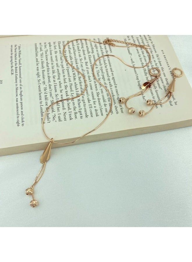 DubaiGallery Elegant Gold-Plated Pendant Necklace & Long Drop Earrings Set for Women  Modern Geometric Jewelry Set – Gold Necklace with Matching Dangle Earrings  Luxury Golden Statement Jewelry Set with Double Ball Pendant & Chain Tassels - Image 3