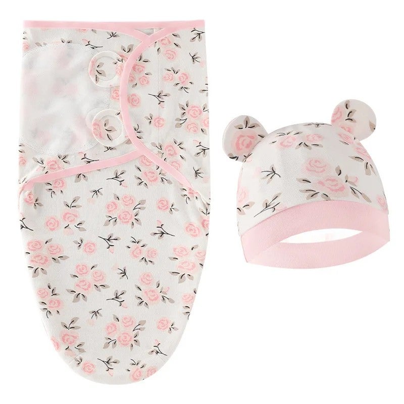 Y&D Baby Swaddle Wrap with Hat Set - Soft Cotton Swaddle Blanket for Newborn Infant Sleep (Swaddlers) - Image 1