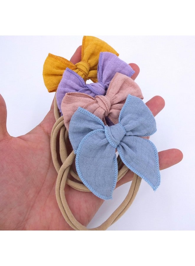 Sugarmelon Original Cotton Gauze Headband for Newborn Toddler Infant Baby Girl Kids Muslin Cotton Hair Bow Headbands Turban Elastic Hair Bands (6 pcs Bow Nylon Headband) - Image 4