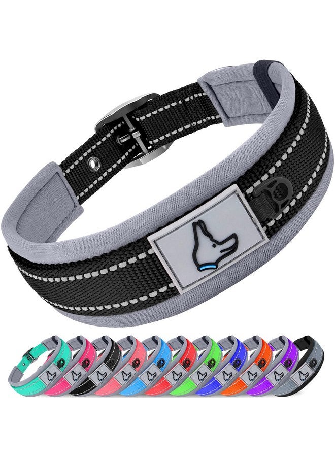 جويتيل طوق الكلاب Joytale للكلاب الكبيرة، طوق كلب كبير مبطن من النيوبرين، طوق عاكس عريض للحيوانات الأليفة مع مشبك حزام معدني متين، طوق كلب من النايلون شديد التحمل قابل للتعديل، أسود، مقاس كبير - Image 1