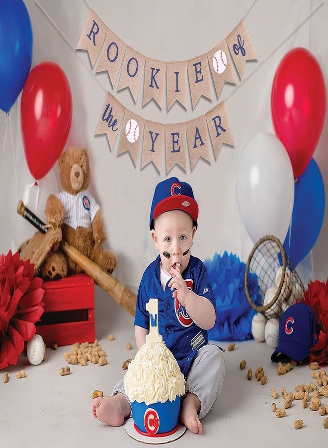 WAWOO Rookie of the Year Burlap Banner - Rookie Year Birthday, Rookie of the Year,Baseball First 1st Birthday Decoration, Baseball Birthday Party Banner, Baseball Party Supplies (Rookie of the Year) - Image 4