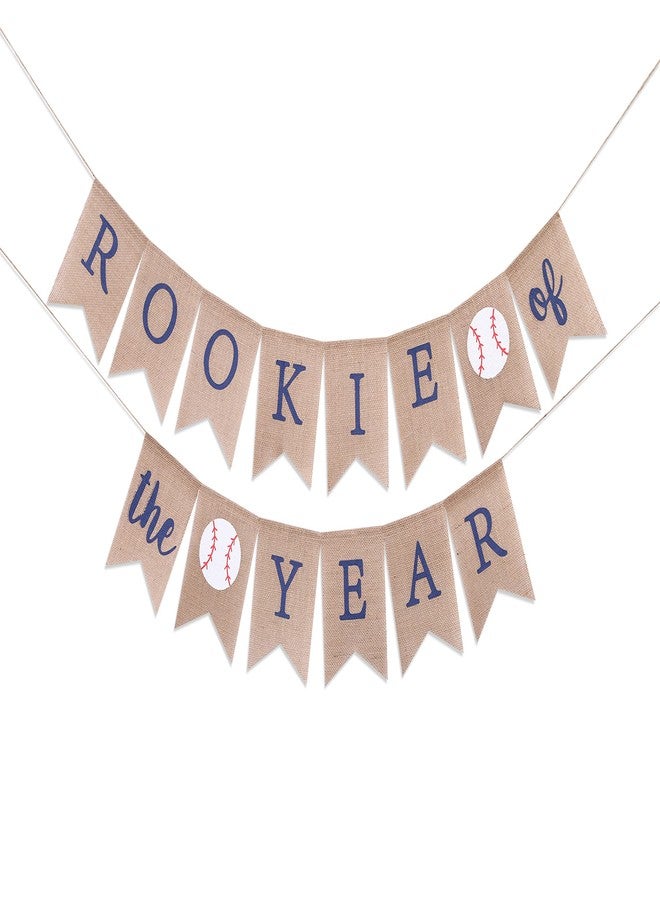 WAWOO Rookie of the Year Burlap Banner - Rookie Year Birthday, Rookie of the Year,Baseball First 1st Birthday Decoration, Baseball Birthday Party Banner, Baseball Party Supplies (Rookie of the Year) - Image 1