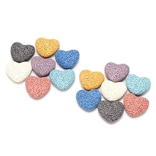 Top Plaza Lava Rock Gemstone Aromatherapy Essential Oil Diffuser Set - Oval Shape Ceramic Incense Burner/Ware/Holder/Bowl with 14Pcs Heart Lava Stone Beads - Image 5