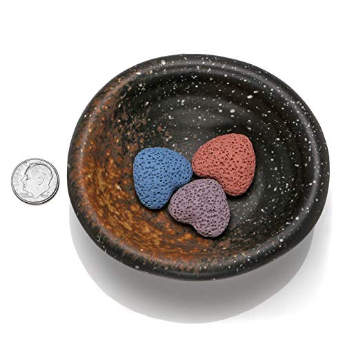 Top Plaza Lava Rock Gemstone Aromatherapy Essential Oil Diffuser Set - Oval Shape Ceramic Incense Burner/Ware/Holder/Bowl with 14Pcs Heart Lava Stone Beads - Image 2