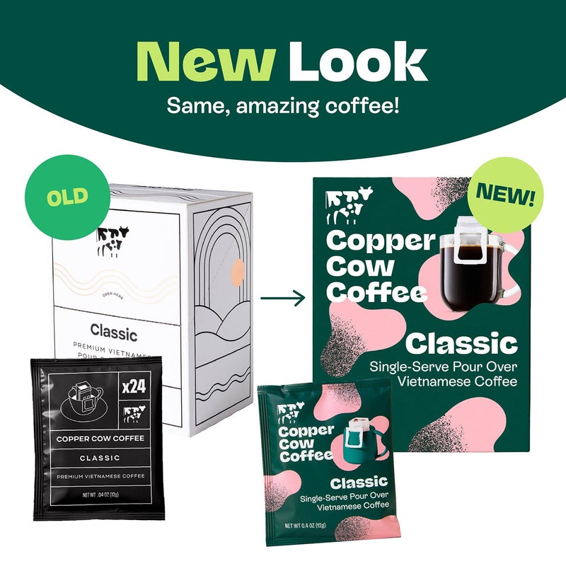 Copper Cow Coffee Pour Over Vietnamese Coffee Pouches + Sweetened Condensed Milk Creamers (8 Coffees & 8 Milk Creamers) | Classic Black Lattes, No Refrigeration Needed, Travel Friendly - Image 3