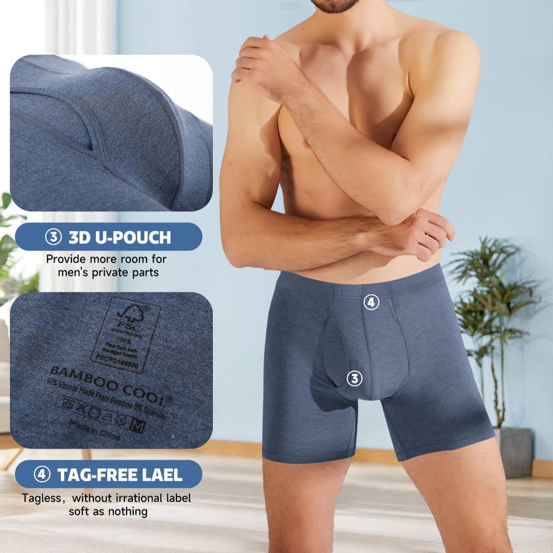 BAMBOO COOL Men's Ultra ComfortSoft Underwear, Moisture Wicking & Breathable No Ride Up Boxer Briefs with Fly, Multipack - Image 4