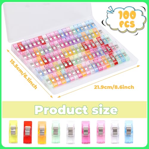 GMMA 100 Pcs Sewing Clips for Fabric Plastic Clips for Sewing Supplies Acrylic Clips for Quilting Supplies Transparent Multifunctional Mix Colors Clips for Sewing Products Storage Bag Clips - Image 2