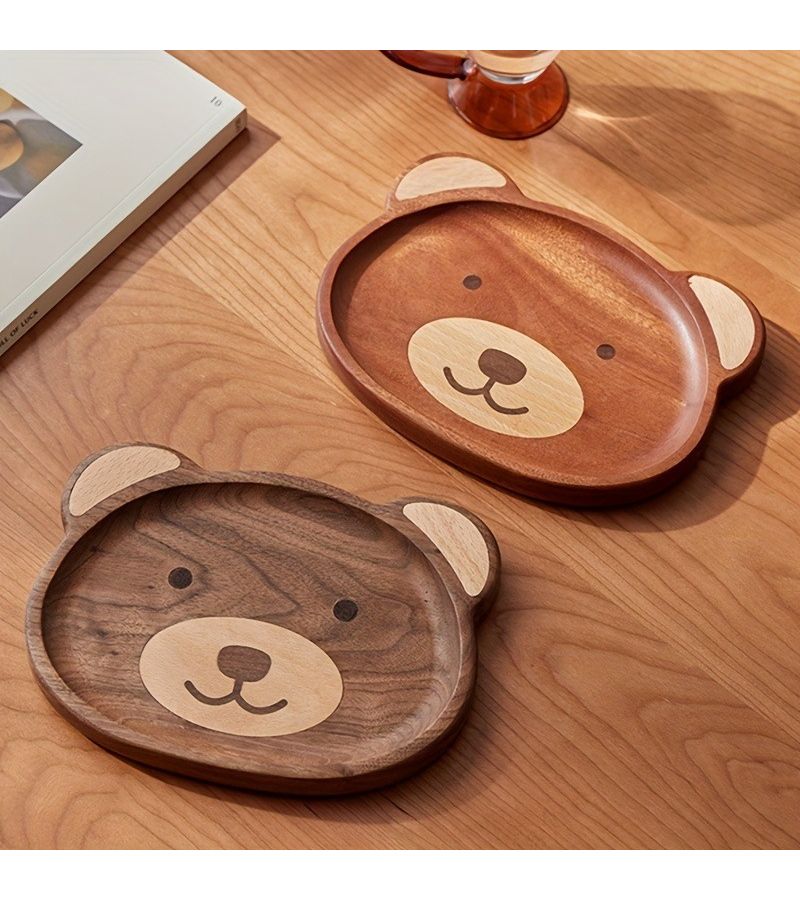 Bear Shaped Serving Tray Black Walnut For Fruits Snacks Breakfast - Image 5