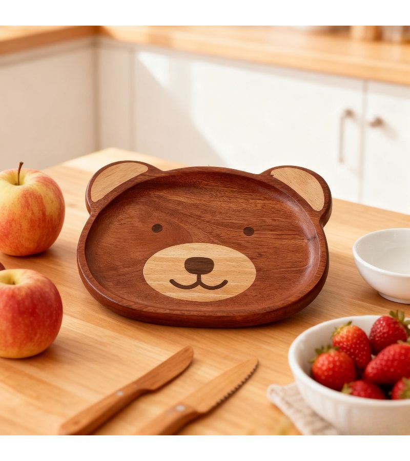 Bear Shaped Serving Tray Black Walnut For Fruits Snacks Breakfast - Image 1