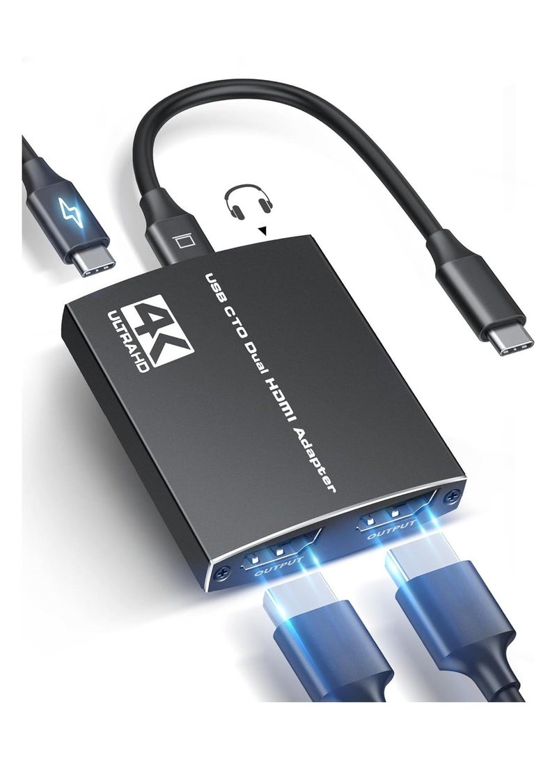 USB C To Dual Hdmi Adapter, 4k@60hz Type C To Hdmi Converter, with 3.5mm Audio Out + Max 100w Pd Charging Port, Support Extend Split Screens, Compatible with Laptops, Phone, Ipad, Pc(1 Pack) - Image 1