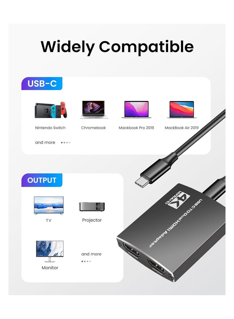 USB C To Dual Hdmi Adapter, 4k@60hz Type C To Hdmi Converter, with 3.5mm Audio Out + Max 100w Pd Charging Port, Support Extend Split Screens, Compatible with Laptops, Phone, Ipad, Pc(1 Pack) - Image 5