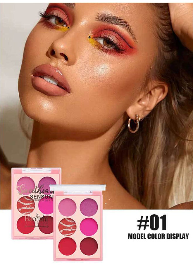 Baolishi 6 Shades Of Eye Shadow Palettes, Makeup Eye Shadow Palettes Pink Eye Shadow Wine Red Eye Shadow Waterproof Long Lasting Natural Mixing Pigment Makeup  - Image 2