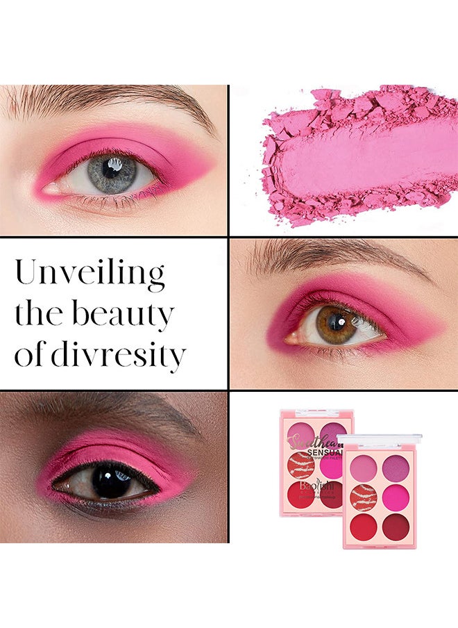 Baolishi 6 Shades Of Eye Shadow Palettes, Makeup Eye Shadow Palettes Pink Eye Shadow Wine Red Eye Shadow Waterproof Long Lasting Natural Mixing Pigment Makeup  - Image 4