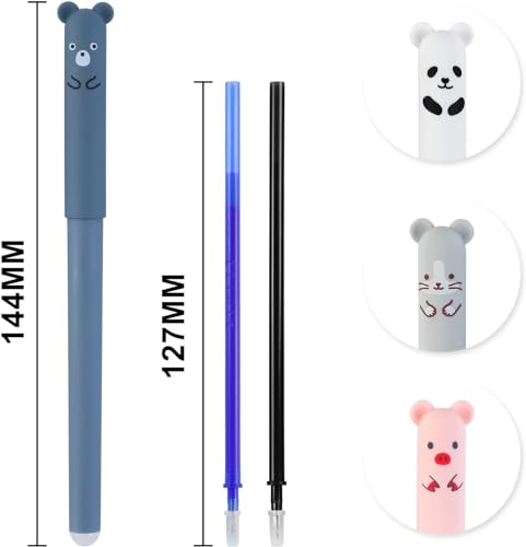 RIANCY 0.5mm Erasable Gel Pens,12 Pack Cute Cartoon Animal Rollerball Gel Ink Pens Refillable Pens for Adult Writing Calligraphy Note Taking (Refill Black) - Image 3