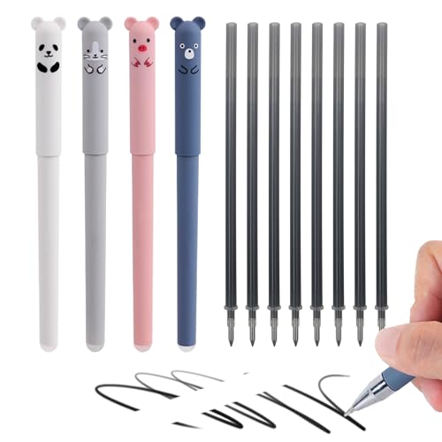 RIANCY 0.5mm Erasable Gel Pens,12 Pack Cute Cartoon Animal Rollerball Gel Ink Pens Refillable Pens for Adult Writing Calligraphy Note Taking (Refill Black) - Image 1
