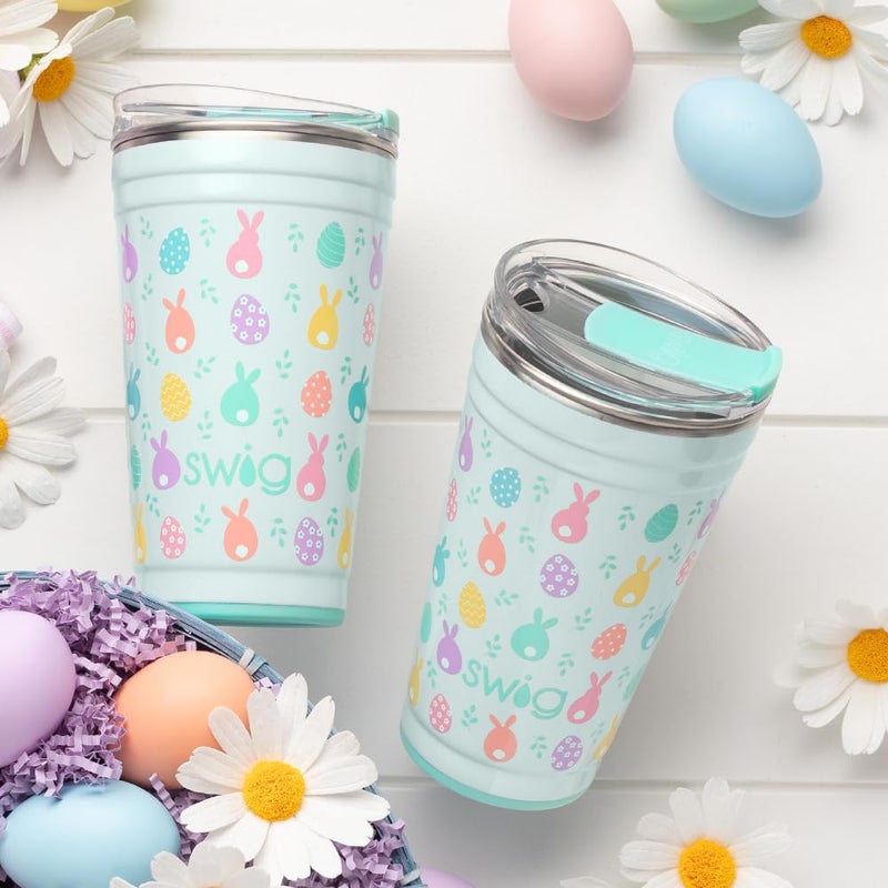 Swig Life 24oz Party Cup, Stackable Insulated Travel Coffee Tumbler with EZ Slider Lid, Cup Holder Friendly, Stainless Steel 24 oz Tumbler, Reusable Coffee Mug (Egg Hunt) - Image 3