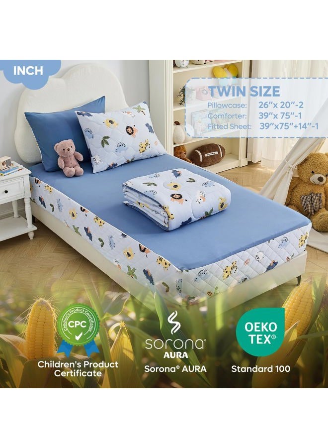 Bestier Twin Size 4Pcs Kids Comforter Sets, Zipper Bedding Set, Kids Bedding Set Cartoon Comforter for Kid, Zipper Bedding Certified - OEKO-TEX100 (Blue, Twin, 39"x75") - Image 3