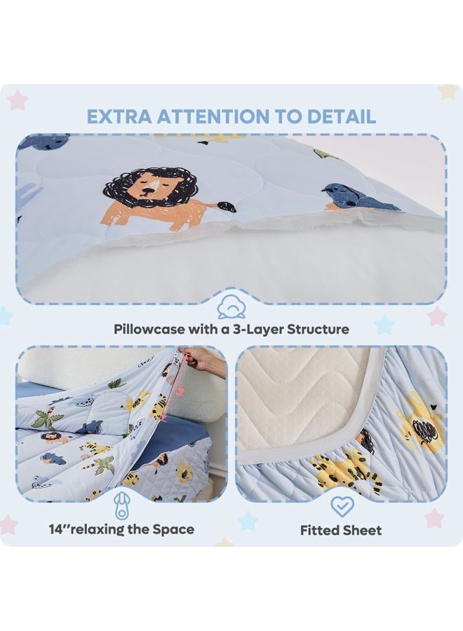 Bestier Twin Size 4Pcs Kids Comforter Sets, Zipper Bedding Set, Kids Bedding Set Cartoon Comforter for Kid, Zipper Bedding Certified - OEKO-TEX100 (Blue, Twin, 39"x75") - Image 5