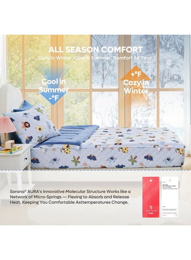 Bestier Twin Size 4Pcs Kids Comforter Sets, Zipper Bedding Set, Kids Bedding Set Cartoon Comforter for Kid, Zipper Bedding Certified - OEKO-TEX100 (Blue, Twin, 39"x75") - Image 4