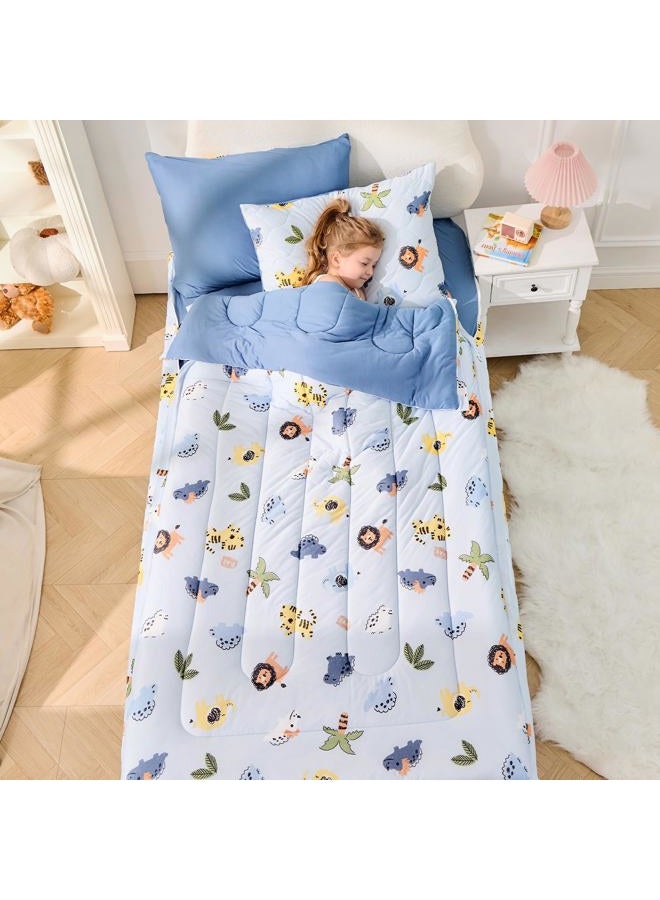 Bestier Twin Size 4Pcs Kids Comforter Sets, Zipper Bedding Set, Kids Bedding Set Cartoon Comforter for Kid, Zipper Bedding Certified - OEKO-TEX100 (Blue, Twin, 39"x75") - Image 1
